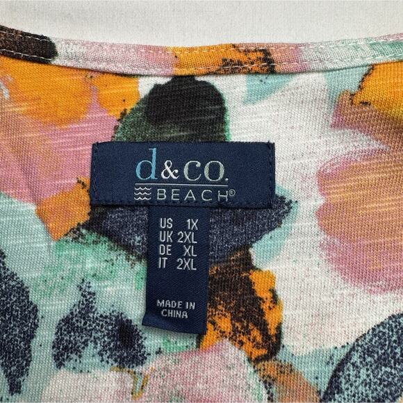 Denim Co Beach 1X Midi Dress Gold Green Floral Sleeveless Linen Blend Knit New - Picture 5 of 16